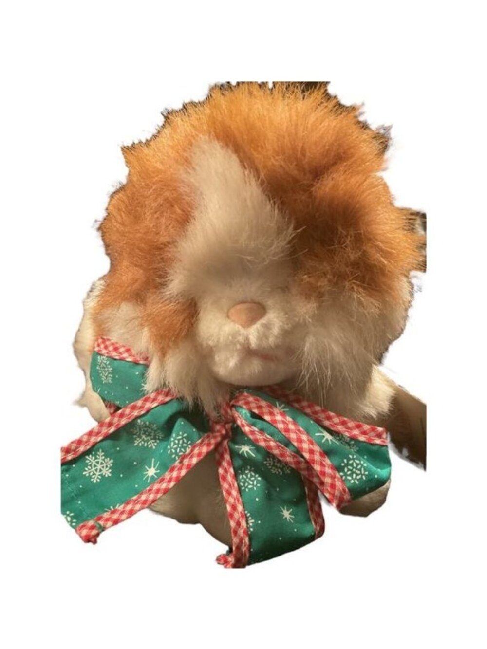 Vintage 1990 Commonwealth Calico Cat Plush Green Snowflake Bow Holiday 12"